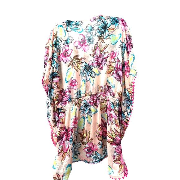 Miken Women's Pink Floral Swim Coverup With Tassel Ties Small NWT - Picture 2 of 7
